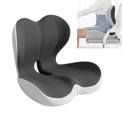 L-Shaped Seat Cushion for Long Sitting,Memory Foam Ergonomic Back Support Driving Seat Cushion for Back Pain,Non-Slip Design for Car, Truck, Home Chair & Office Seat (Black Gray)