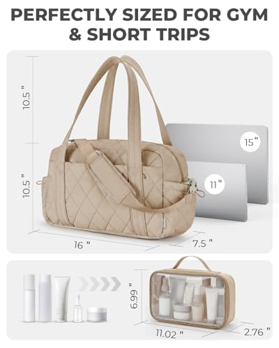 Percover Weekender Bag for Women, Ultra Lightweight Travel Duffle, Carry On Personal Item Overnight Bag with Toiletry Pouch & Compartments, Quilted Gym & Travel Bag, Camel Tan - color: Camel Tan