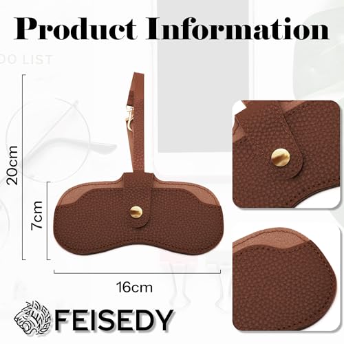 FEISEDY Soft Leather Sunglass Case-Slim Portable Glasses Holder with Button-Closure Wrist Strap for Travel & Outdoor B0308 - color: Auburn