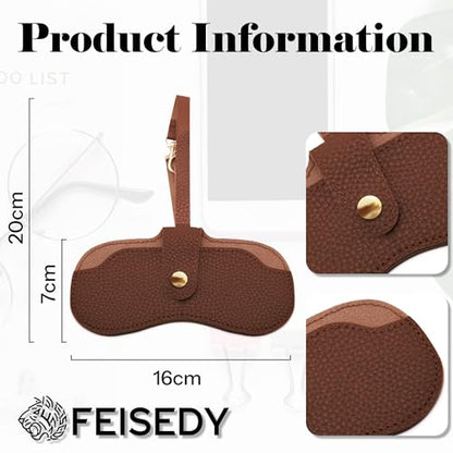 FEISEDY Soft Leather Sunglass Case-Slim Portable Glasses Holder with Button-Closure Wrist Strap for Travel & Outdoor B0308 - color: Auburn