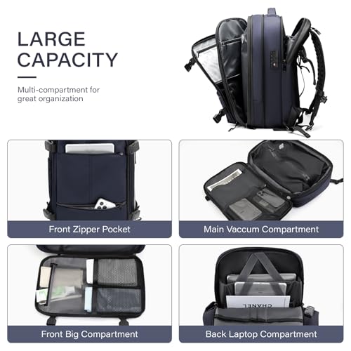 Travel Backpack with Vacuum System,60L Expandable Vacuum Backpack Travel with TSA Lock,17.3 inch Laptop Backpacks Vacpack Backpacks with Vacuum(Blue,Built-in Air Pump) - color: Blue
