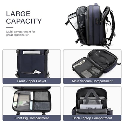 Travel Backpack with Vacuum System,60L Expandable Vacuum Backpack Travel with TSA Lock,17.3 inch Laptop Backpacks Vacpack Backpacks with Vacuum(Blue,Built-in Air Pump) - color: Blue