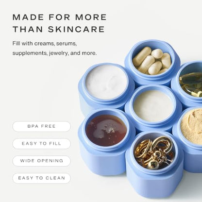 Cadence Travel Containers - Daily Routine Capsule Set - Magnetic Containers with Lids,4 Flex Mediums (1.32oz) & 3 Flex Smalls (0.56oz) - Shampoo, Conditioner, Body Wash, Pills, & More - Pacific - color: Pacific