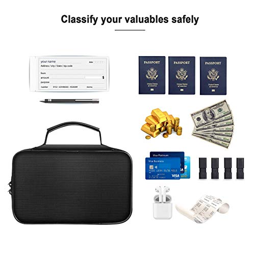 ENGPOW Small Fireproof Storage Organizer Case with Lock(9”x 5.3”x 3.7”), 3-Layer Soft Money Safe Coin Organizer Wallet Bag for Cash,Card,Passport,Check,Bill,Travel Home Organizer Carrying Case,Black - color: Black