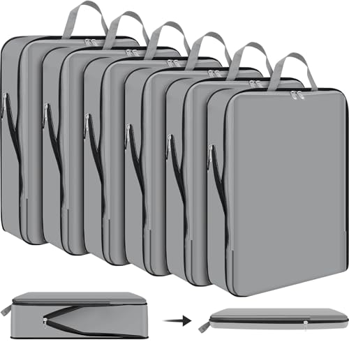 Hosuly 6 Pcs Large Ultralight Compression Packing Cubes for Travel 17.3 x 12.6'' XL Large Expandable Luggage Storage Organizers for Save Space Family Long Trips (Dark Gray) - color: Dark Gray, size: 17.3 x 12.6''
