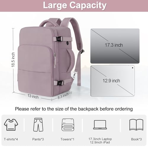 Sinaliy Travel Backpack, Carry on Flight Approved Backpack with Multi-Pockets, TSA Waterproof 17.3inch Laptop Backpack, Personal Item Travel Bag for Men Women, Light Purple - color: Purple, size: X-Large