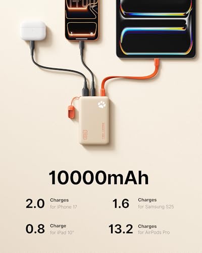 INIU 45W Fast Charging Portable Charger, 40% Smaller 10000mAh with Detachable Cable, Flight-Safe Travel Power Bank, USB C External Phone Battery Pack for Women, Girls, Daily Commute, Gift, Beige - color: Beige