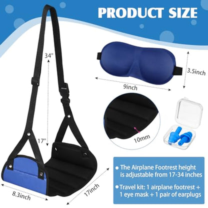 Yerliker Airplane Foot Hammock(Memory Foam) with Earplugs and Eye Mask Travel Necessities Adjustable Airplane Desk Foot Rest for Long Trip Pain and Swelling Relief(Blue) - color: Blue