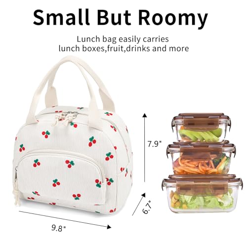 Lunch Bag Women Lunch Box for Women Adult Cute Insulated Lunch Bag Small Cooler Lunch Tote Bags for Work Picnic Travel (Beige-Cherry) - color: Beige-Cherry