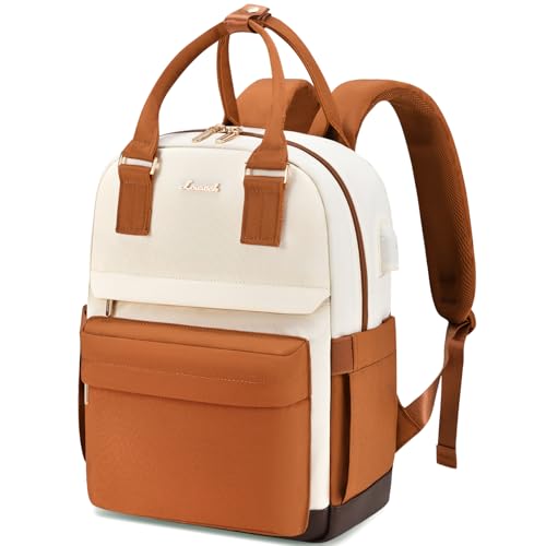 LOVEVOOK Mini Backpack for Women Stylish Waterproof Backpack Purse with USB Port, Cute Daypack for College Travel Party - color: Brown & Beige, size: 13.3 Inch
