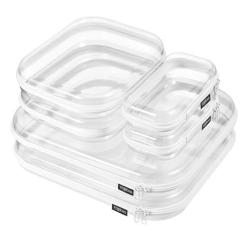 YQBRAO 6 Pack Clear Hard Shell Zipper Case, 1.2mm Heavy Duty Crush-Proof Diaper Bag Organizer Pouches, TSA Approved Travel Makeup Bag for Toiletries & Electronics, (2L, 2M, 2S) Multi-Size Storage Set - color: White, size: 6 Pack (2L+2M+2S)