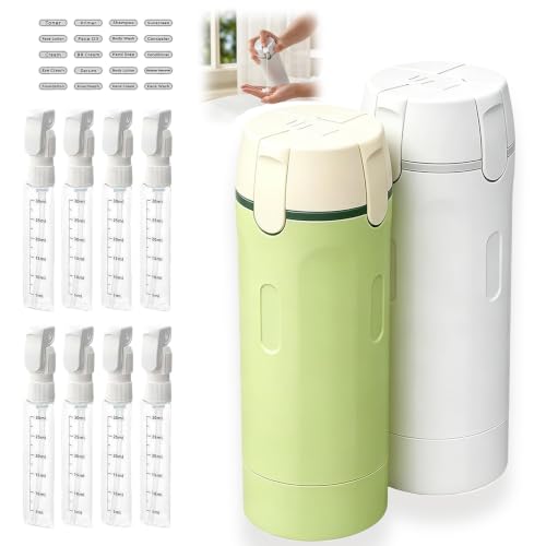 4 in 1 Travel Dispenser Bottle, Portable Refillable Travel Size Containers with Labels for Shampoo Lotion Conditioner, Perfect for Gym Camping Business Trip Vacation (2 Pack, White+Green) - color: Key Lime and White