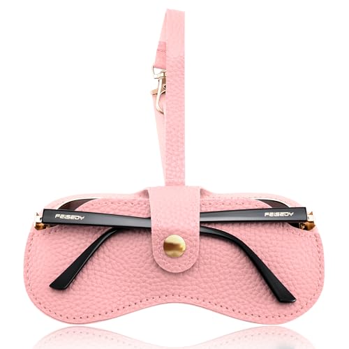 FEISEDY Soft Leather Sunglass Case-Slim Portable Glasses Holder with Button-Closure Wrist Strap for Travel & Outdoor B0308 - color: Pink