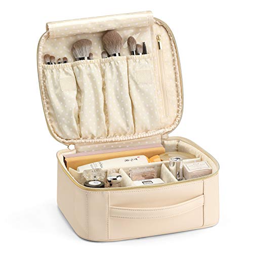 VLANDO Travel Makeup Bag, Makeup Bag Organizer,Gift Ideas for Women Girls,Makeup Storgae Bag with Dividers and Handle,Gifts for Christmas,Birthday,Wedding Beige - color: A.Beige