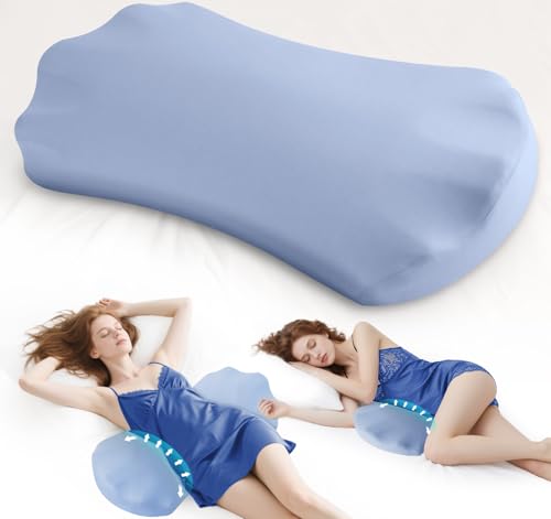 Fledano Lumbar Pillow for Sleeping, Lumbar Support Pillow for Bed for Back Pain Relief, Memory Foam Lower Back Pillow for Bed, Back Support Pillow for Side & Back Sleepers, Washable Cover - color: 01-blue