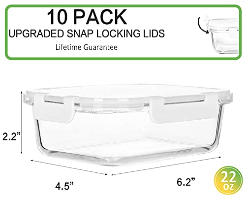 M MCIRCO 10-Pack 22 Oz Glass Meal Prep Containers with Lids - Microwave, Oven, Freezer & Dishwasher Safe - White - color: white