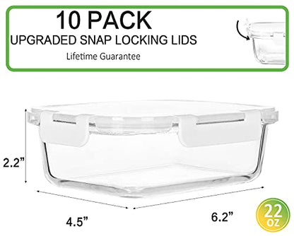 M MCIRCO 10-Pack 22 Oz Glass Meal Prep Containers with Lids - Microwave, Oven, Freezer & Dishwasher Safe - White - color: white