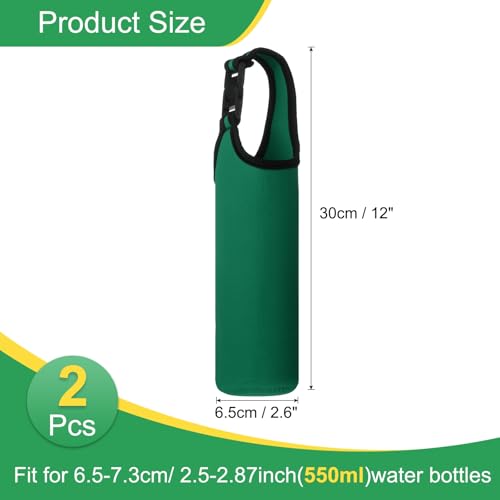 uxcell 2pcs Neoprene Carrier Water Bottle Sleeve, 15.5-20oz Insulated Water Glass Bottle Carrier Bag Collapsible Drink Bottle Sleeve Cover Holder with Handle, Dark Green - color: Dark Green
