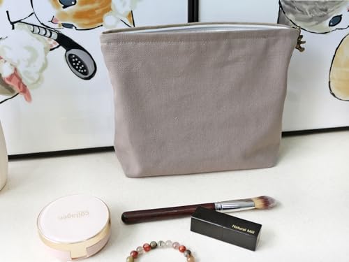 HAPPYHEIDI Canvas Pouch for Travel, Accessory Tool Bag, Solid Gray, Cotton Blend, Zipper Closure, 7.1x2.4x7 Inches - color: GR-Canvas-Gray