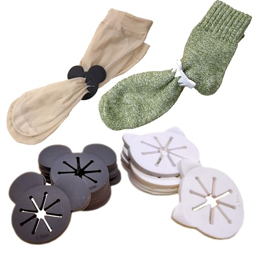 Cooplay 20PCS Sock Rings, Clips, Holders Locks Washing Sorters Laundry Storage Organization for Washing and Dryer Machine, Soft Rubber Keepers, Black Mouse/Bear and White Cat Pattern