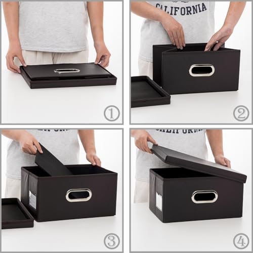 PRANDOM Collapsible Storage Box with Lid [3-Pack] Leather Fabric Foldable Storage Bin Organizer Container Basket Cube with Cover for Home Bedroom Closet Office Nursery Black(13.6x9.6x6.9) - color: Black, size: Small(3-Pack)
