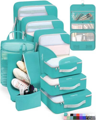 10 Set Packing Cubes for Travel, Gifts for Women Mom,Anti-Tearing Suitcase Organizer,OlarHike Vacation Essentials & Accessories for Cruise Ship - color: 16 Turquoise