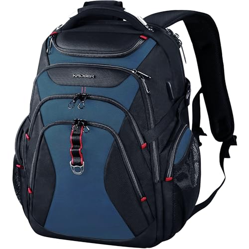 KROSER Travel Laptop Backpack 17.3 Inch XL Computer Backpack with Hard Shell Saferoom RFID Pockets Water-Repellent Business College Daypack Stylish Bag for Men/Women-Black Haze Blue - color: Black/Haze Blue-17.3, size: 17.3 inch