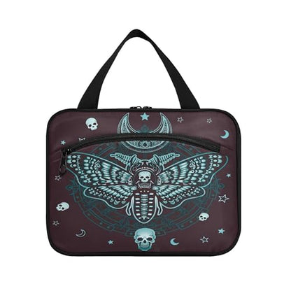 MNSRUU Hanging Toiletry Bags for Women Travel, Gothic Skull Butterfly Toiletry Organizer Portable Travel Toiletry Bags Clear Wash Bags Makeup Bag Cosmetic Bag - color: Skulls 214