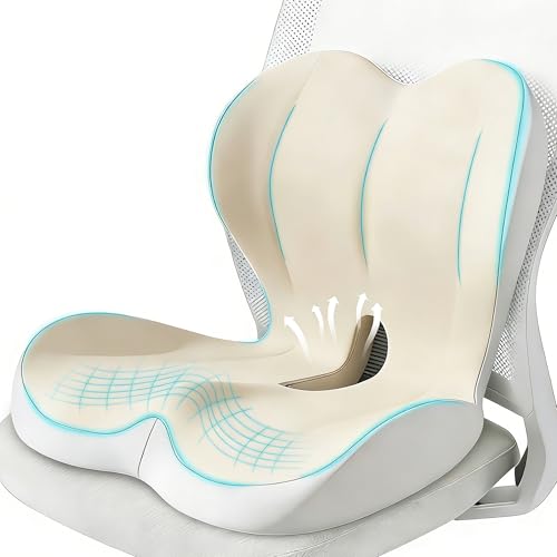 Seat Cushion for Office Chair and Car, Lumbar Support Pillow for Office Chair, Memory Foam Ergonomic Seat Cushion for Long Sitting, Back & Tailbone Pain, Sciatica - Beige & Gray - color: Beige Gray
