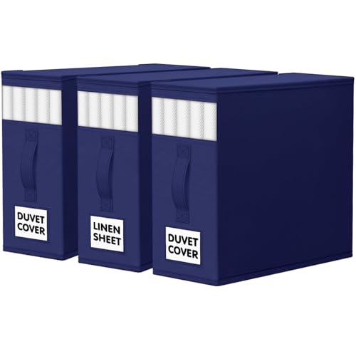 WOWBOX Sheet Organizers and Storage,Closet Bed Sheet Organizer Under Bed Storage and Organization with Label Cards & Clear Window for Bedding Sheets,Duvet Covers,Blankets (3 Pack，Blue) - color: Blue, size: 3 Pack