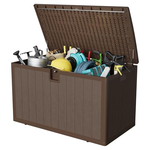 Garvee 130 gal Deck Box, Lockable Outdoor Storage Box with Lid, All-Weather Outdoor Storage Bin with Side Handles for Patio Furniture, Pool Accessories, Gardening Tool, Brown - color: Brown, size: 130 Gal