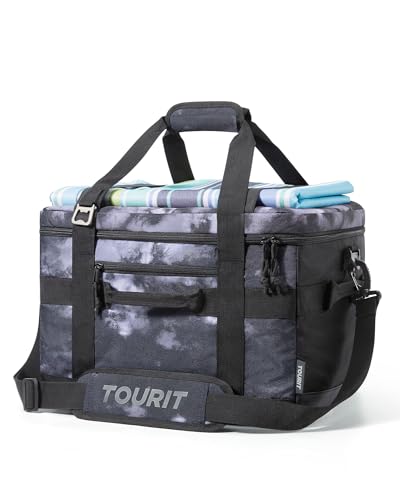 TOURIT Soft Sided Cooler Bag Insulated 30/48/60 Cans, Large Collapsible & Leakproof Ice Chest for Picnic, Beach, Camping, Travel, Sports Fan Coolers - color: Tie-Dyed Black, size: 48Can 32L