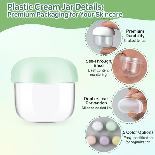 MUIIGOOD 5Pcs 20ml 10ml Small Leak Proof Mini Travel Jars, Travel Containers for Creams with Lids and Labels, Travel Bottles Lip Balm Cosmetic for Jewelry Case Toiletries Moisturizer Plastic Jar