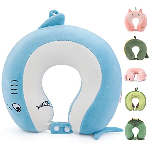 Niuniu Daddy Shark Kids Travel Neck Pillow (3-8 Y/O), Memory Foam Toddler Pillows for Head & Chin Support, Cute Sleeping Essentials for Car Seat, Airplane, Stroller and Long Road Trip - color: Shark, size: Kids (Ages 3-8)