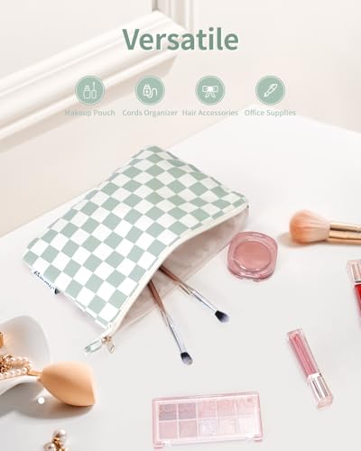 Narwey Small Makeup bag for Purse, Small Makeup Pouch for Purse Cosmetic Bag with Zipper, Cute Make up Pouch for Women Girls (Mint Green Checkerboard) - color: AB-Mint Green Checkerboard