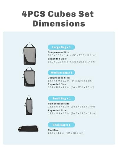 Hynes Eagle 6 Set/ 4 Set/ 2 Set Compression Packing Cubes Travel Essentials Lightweight Nylon Luggage Suitcase Organizer Bag Black 4PCS - color: Black-4 PCS