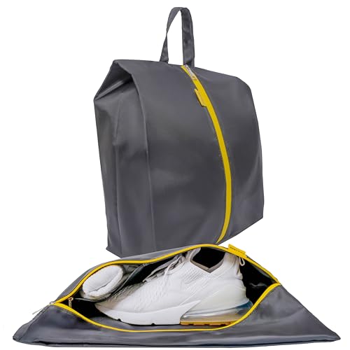 Water Resistant Travel Shoe Bags with Two Inner Pockets - Shoe Carrier Storage Cube Pouch Pack with Zipper & Handle - Portable Shoe Bag for Gym, Traveling, Dance, Track & Field - Grey - style: Grey - 1 Pack