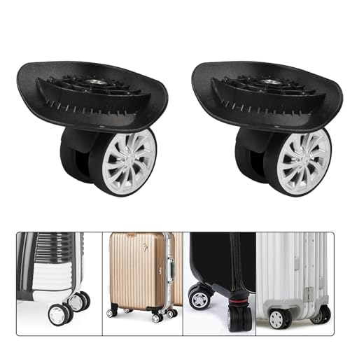 Yosoo Health Gear Luggage Suitcase Wheel Replacement, 1 Pair Spare Suitcase Wheels Dual Roller Swivel Wheel, Mute Double Row Suitcase Wheels Black Suitcase Wheels Repair Kit