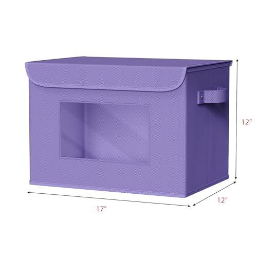 Univivi Storage Bins with Lids [4-Pack] Fabric Lidded Storage Baskets Stackable Closet Storage Bins, Closet Organizers and Storage with Lid & Clear Window for Home, Office, Bedroom (Purple) - color: Purple, size: 17''-4 Pack
