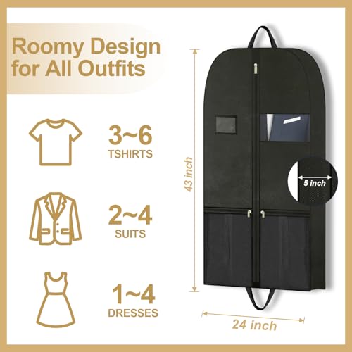 Suit Bags for Men, Business Travel Garment Bag for Business Traveler, Foldable Garment Bag with Shoe Compartment, Clear Window, Handle, Zipper, Wrinkle Free Suit Bag for Flights, Hotels, Meetings - style: Garmentbag 43INCH 2 pack