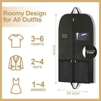 Suit Bags for Men, Business Travel Garment Bag for Business Traveler, Foldable Garment Bag with Shoe Compartment, Clear Window, Handle, Zipper, Wrinkle Free Suit Bag for Flights, Hotels, Meetings - style: Garmentbag 43INCH 2 pack