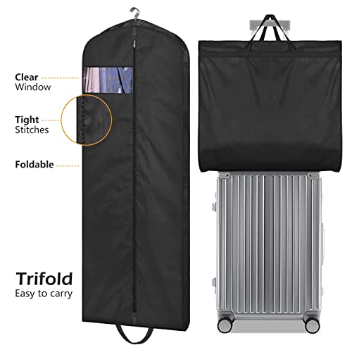 MISSLO 65" Long Garment Bags for Travel Dress Bags for Hanging Clothes Waterproof Wedding Dress Cover Traveling Clothing Protectors for Closet Storage 3-Pack for Gowns, Tuxedos, Coats, Black - size: 65 inch