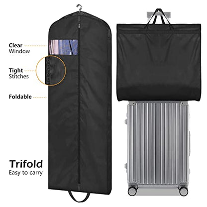MISSLO 65" Long Garment Bags for Travel Dress Bags for Hanging Clothes Waterproof Wedding Dress Cover Traveling Clothing Protectors for Closet Storage 3-Pack for Gowns, Tuxedos, Coats, Black - size: 65 inch