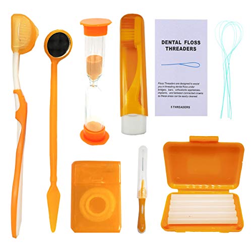 Braces Cleaning Kit for Teeth, Portable Orthodontic Toothbrush Kit Oral Care Dental Travel Kit - Interdental Brush Dental Wax Dental Floss Toothbrush Box (Orange) - color: Orange
