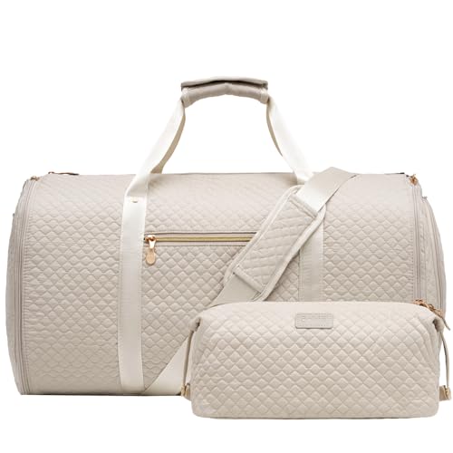 Coolife Garment Bag Carry On Convertible Travel Duffel Bag with Shoe Pouch Weekender Bag for Women Men 2 in 1 Hanging Suit Bag with Shoulder Strap Business Travel Bag (White, Standard) - color: White