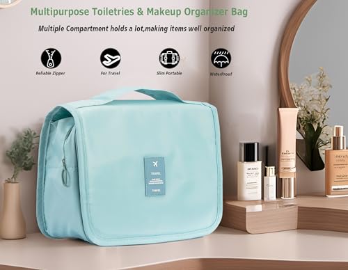 L&FY Hanging Travel Toiletry Bag Women's Cosmetic Organizer Makeup Pouch Men's Shaving Kits With Handle(Lake Blue) - color: Lake Blue, size: Compact Size