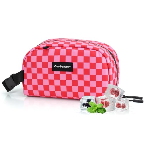 Cerbonny Small Cooler Bag Freezable Lunch Bag for Work School Travel, Leak-proof, Insulated, Waterproof, Portable, Pink Checkerboard - color: Pink Checkered