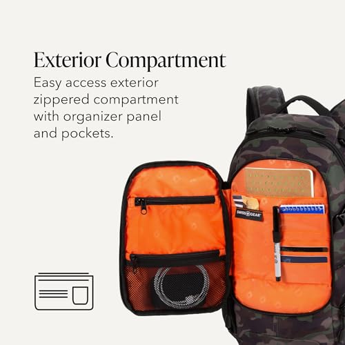 SWISSGEAR City Pack Backpack, Slim Profile, Camo/Green,15.9L, 18-Inch - color: Camo/Green