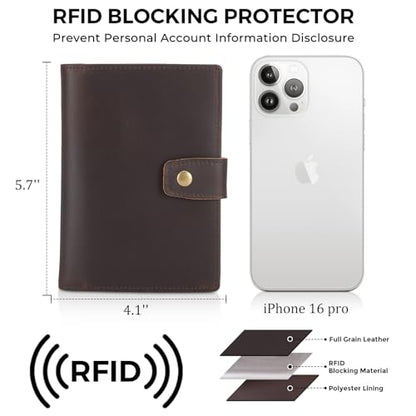 Polare Slim RFID Blocking Leather Passport Holder Travel Bifold Wallet For Men (Dark Brown(Snap Version)) - color: Dark Brown(Snap Version)