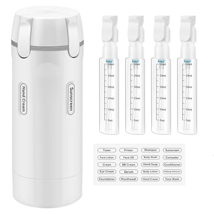 4 in 1 Travel Dispenser Bottle, 30ML*4 Refillable Pack Squeeze Bottles, Portable Leak Proof Travel Toiletry Containers for Toiletries/Shampoo/Conditioner/Shower Gel (White) - color: White